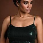 Green Sequin Blouse with Spaghetti Straps - Anvi Couture