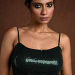 Green Sequin Blouse with Spaghetti Straps - Anvi Couture