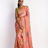 Multicolor Printed Satin Silk Saree - Anvi Couture