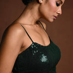 Green Sequin Blouse with Spaghetti Straps - Anvi Couture