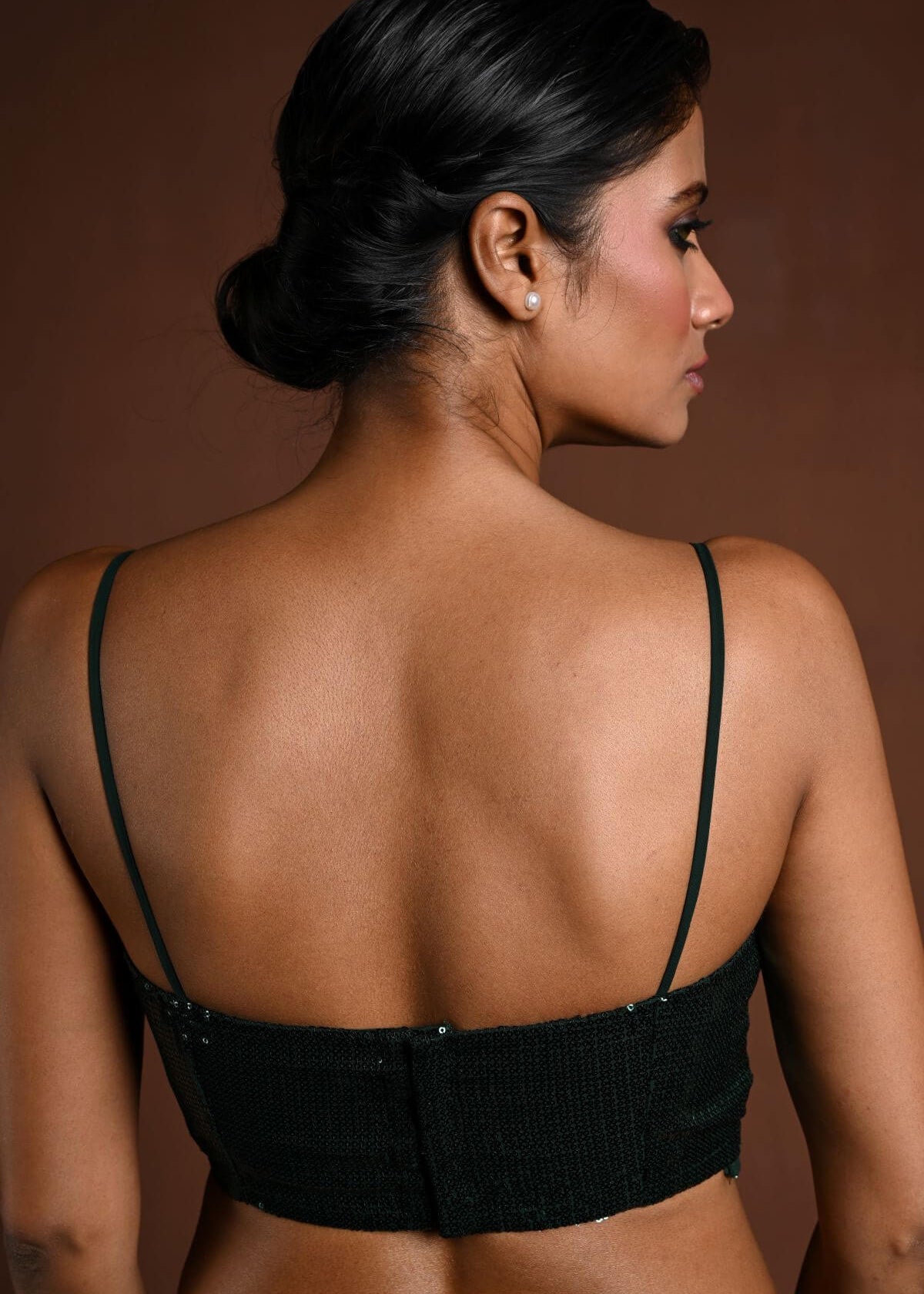 Green Sequin Blouse with Spaghetti Straps - Anvi Couture