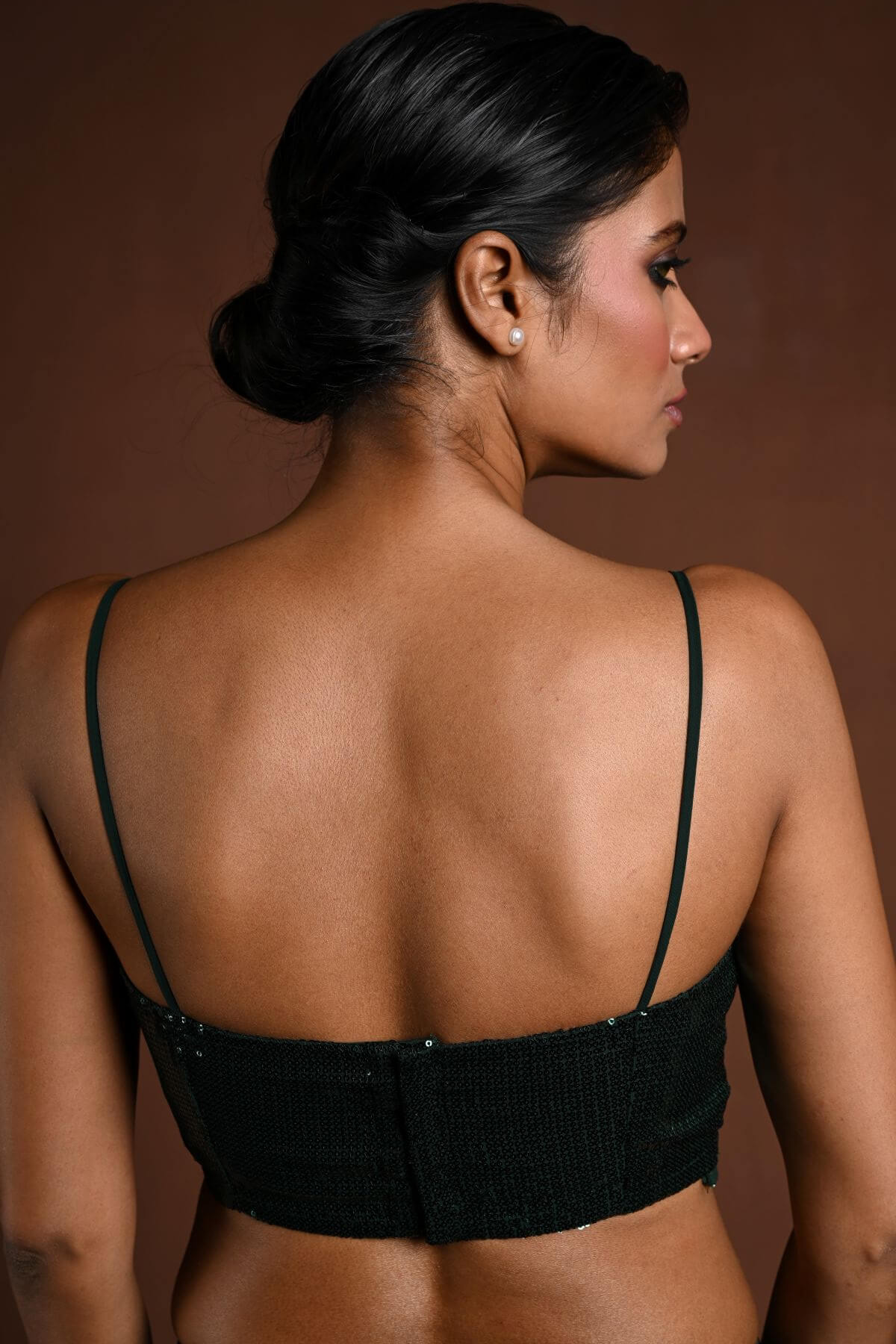 Green Sequin Blouse with Spaghetti Straps - Anvi Couture