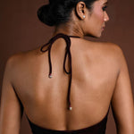 Maroon Halter Neck Velvet Blouse with Dori - Anvi Couture