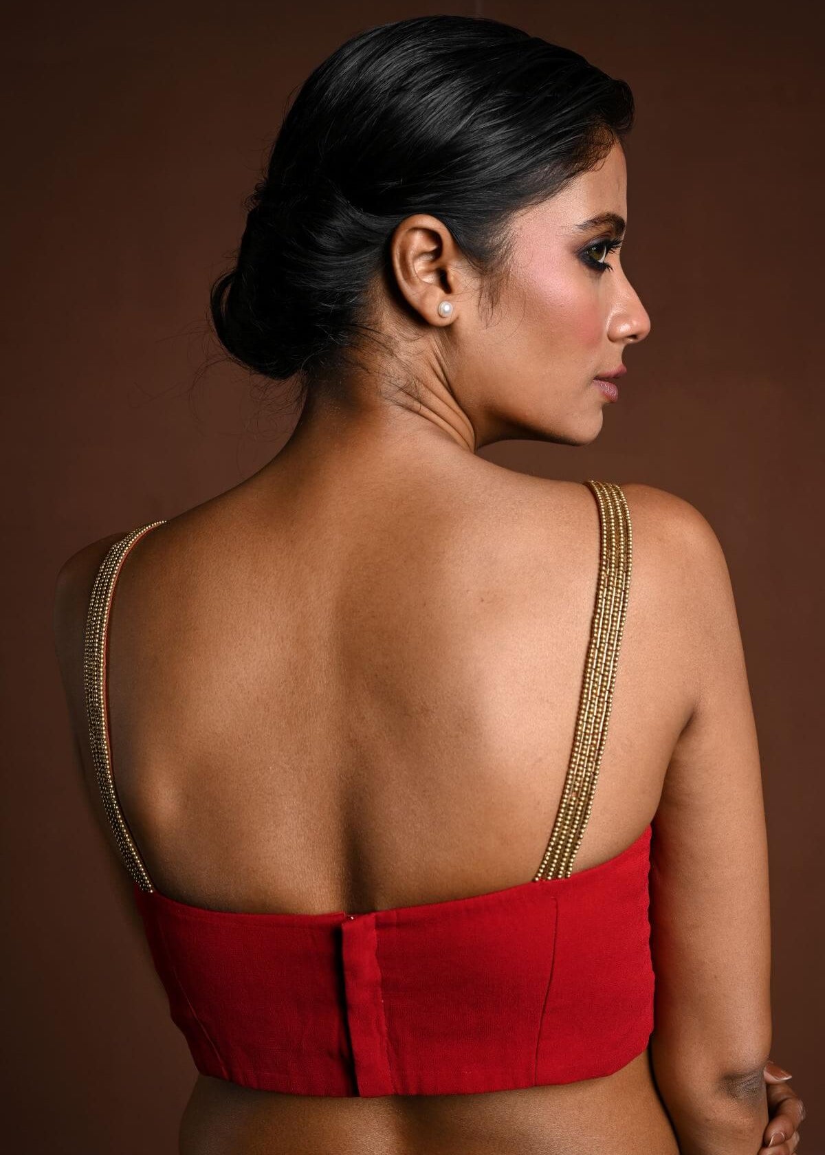 Red Sleeveless Blouse with U Neckline - Anvi Couture