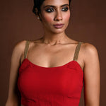 Red Sleeveless Blouse with U Neckline - Anvi Couture