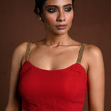 Red Sleeveless Blouse with U Neckline - Anvi Couture