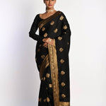 Black Satin Silk Banarasi Saree with Real Zari Work