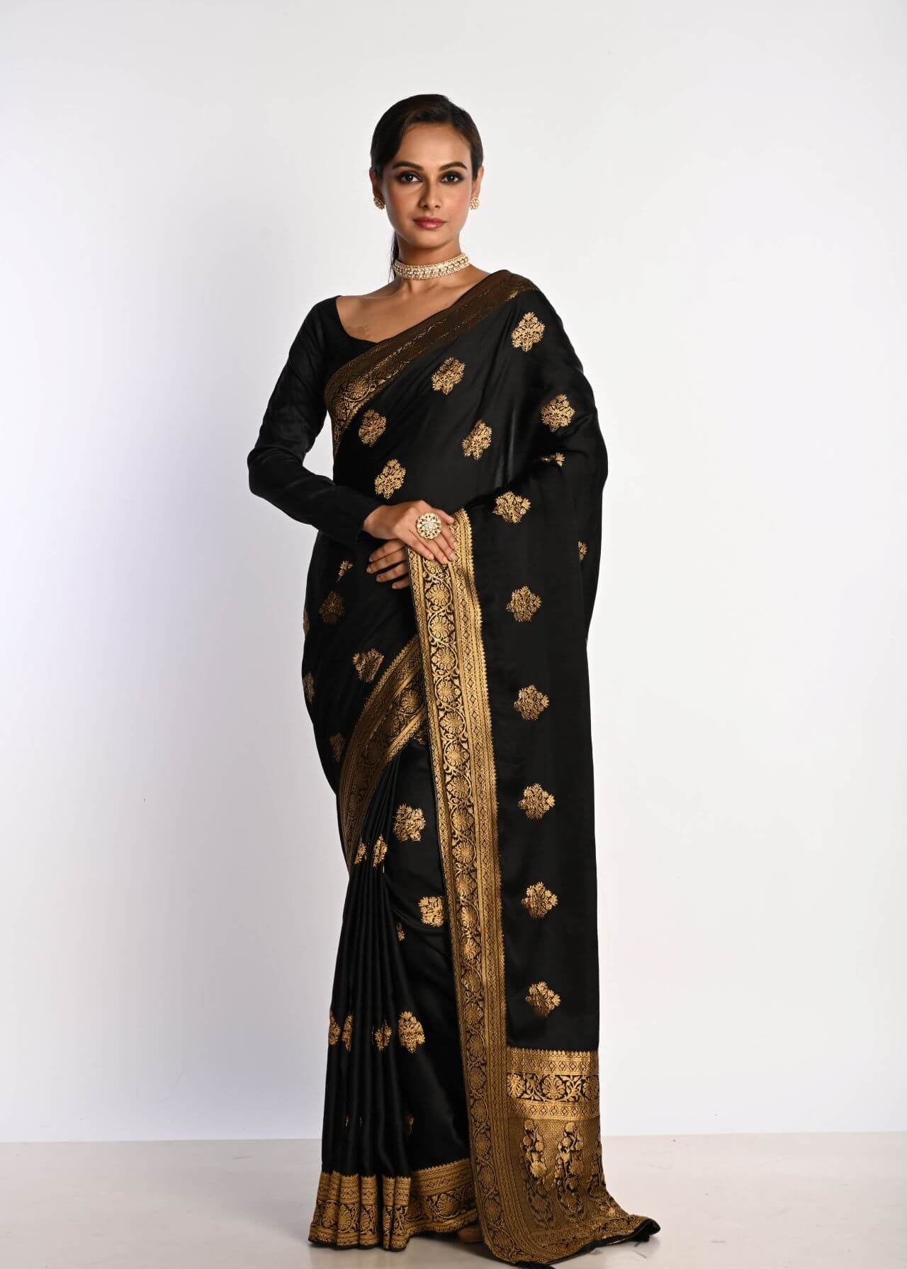 Black Satin Silk Banarasi Saree with Real Zari Work