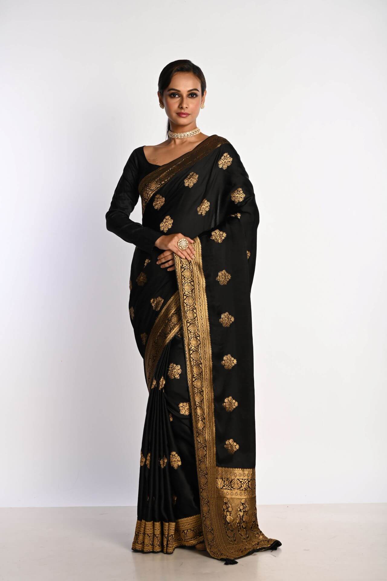 Black Satin Silk Banarasi Saree with Real Zari Work