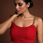 Red Sleeveless Blouse with U Neckline - Anvi Couture