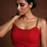 Red Sleeveless Blouse with U Neckline - Anvi Couture
