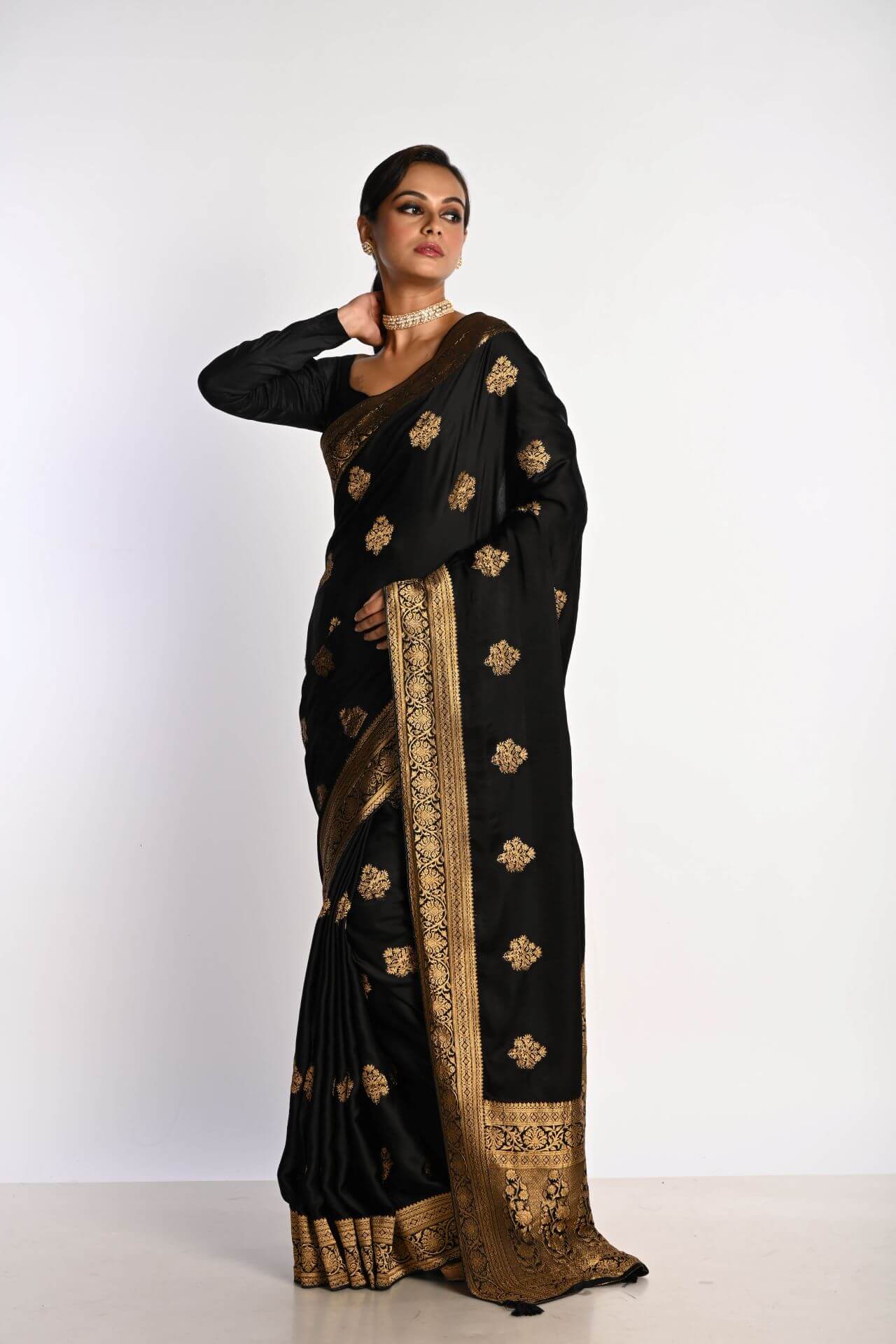 Black Satin Silk zari Benarasi 