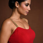 Red Sleeveless Blouse with U Neckline - Anvi Couture