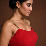 Red Sleeveless Blouse with U Neckline - Anvi Couture