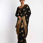 Elegant Black Banarasi Silk Saree with Gold Zari Border