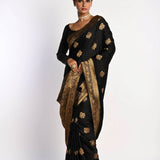 Elegant Black Banarasi Silk Saree with Gold Zari Border