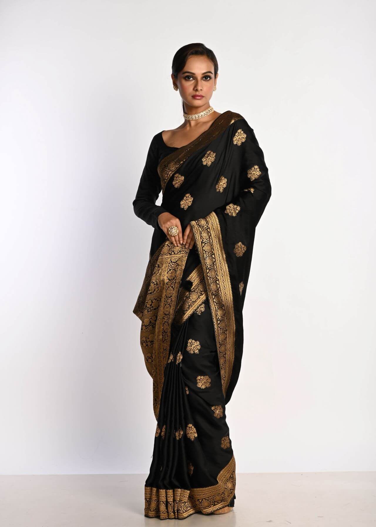 Black Satin Silk Zari Banarasi 