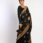 Traditional Black Banarasi Saree with Real Zari and Gold Motifs