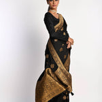 Luxurious Black Satin Silk Saree with Zari Work for Festive Occasions