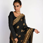 Elegant Black Banarasi Silk Saree with Gold Zari Border