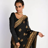 Elegant Black Banarasi Silk Saree with Gold Zari Border