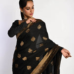 Traditional Black Banarasi Saree with Real Zari and Gold Motifs