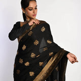 Traditional Black Banarasi Saree with Real Zari and Gold Motifs