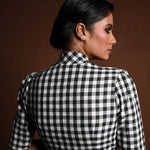 Black and White Gingham Print Blouse in Cotton with Collar - Anvi Couture