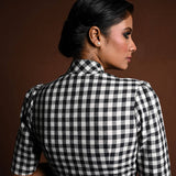 Black and White Gingham Print Blouse in Cotton with Collar - Anvi Couture