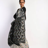 Black and White Dhakai Jamdani Cotton Handloom Saree - Anvi Couture