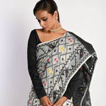 Black and White Dhakai Jamdani Cotton Handloom Saree - Anvi Couture