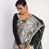 Black and White Dhakai Jamdani Cotton Handloom Saree - Anvi Couture