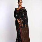 Black Jamdani With Golden Zari Thread Weaving Saree - Anvi Couture