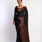 Black Jamdani With Golden Zari Thread Weaving Saree - Anvi Couture