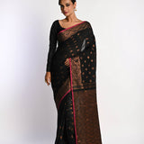 Black Jamdani With Golden Zari Thread Weaving Saree - Anvi Couture