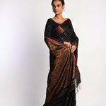 Black Jamdani With Golden Zari Thread Weaving Saree - Anvi Couture