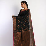 Black Jamdani With Golden Zari Thread Weaving Saree - Anvi Couture