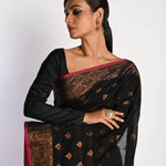 Black Jamdani With Golden Zari Thread Weaving Saree - Anvi Couture