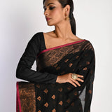 Black Jamdani With Golden Zari Thread Weaving Saree - Anvi Couture