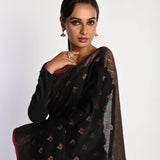 Black Jamdani With Golden Zari Thread Weaving Saree - Anvi Couture