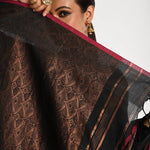 Black Jamdani With Golden Zari Thread Weaving Saree - Anvi Couture