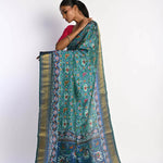 Blue Patola Silk Saree with Gold Zari Border - Anvi Couture