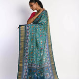 Blue Patola Silk Saree with Gold Zari Border - Anvi Couture