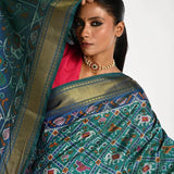 Blue Patola Silk Saree with Gold Zari Border - Anvi Couture