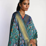 Blue Patola Silk Saree with Gold Zari Border - Anvi Couture