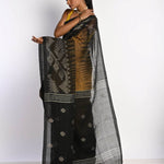 Black and Mustard Yellow Tant Jamdani Saree with Temple Border - Image 3