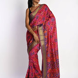 Pink Patola Silk Saree with Contrasting Purple Border - Anvi Couture