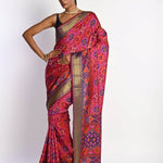 Pink Patola Silk Saree with Contrasting Purple Border - Anvi Couture