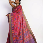 Pink Patola Silk Saree with Contrasting Purple Border - Anvi Couture