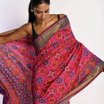 Pink Patola Silk Saree with Contrasting Purple Border - Anvi Couture